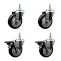 Service Caster 4 Inch Black Polyurethane 38 Inch Threaded Stem Caster Set 2 Brakes SCC SCC-TS20S414-PPUB-BLK-381615-2-PLB-2